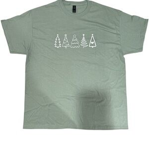 Light Green Tee with Christmas Tree Graphics